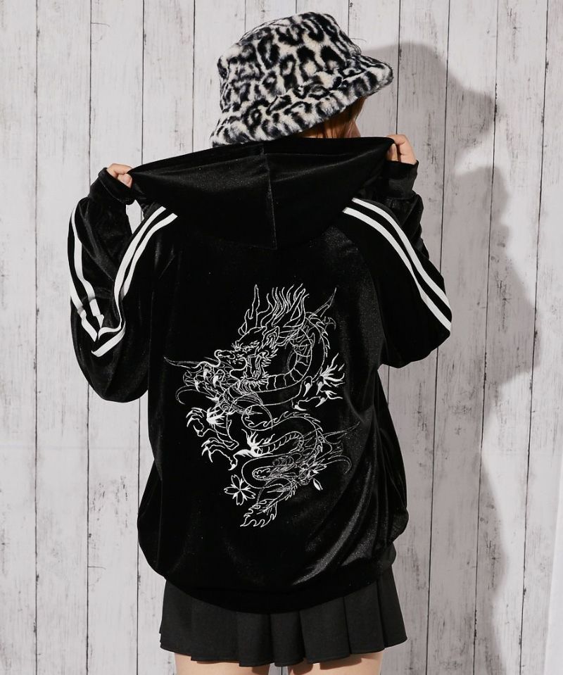 ベロア×ドラゴン刺繍》サイドラインジップパーカー | GORGE