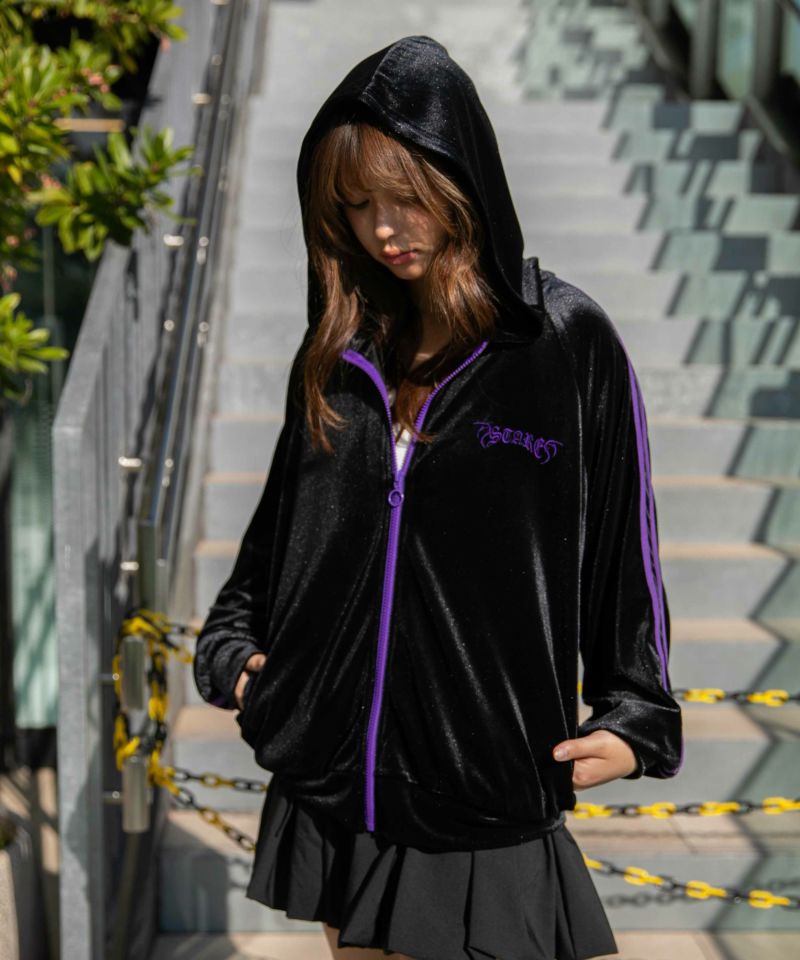 ❤️週末値下げ★アルベロベロ❣️パーカー ベロア×ドラゴン刺繍》サイドラインジップパーカー | GORGE