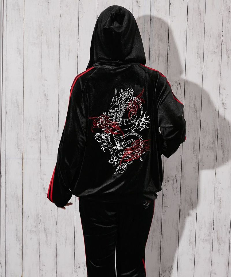 ベロア×ドラゴン刺繍》サイドラインジップパーカー | GORGE