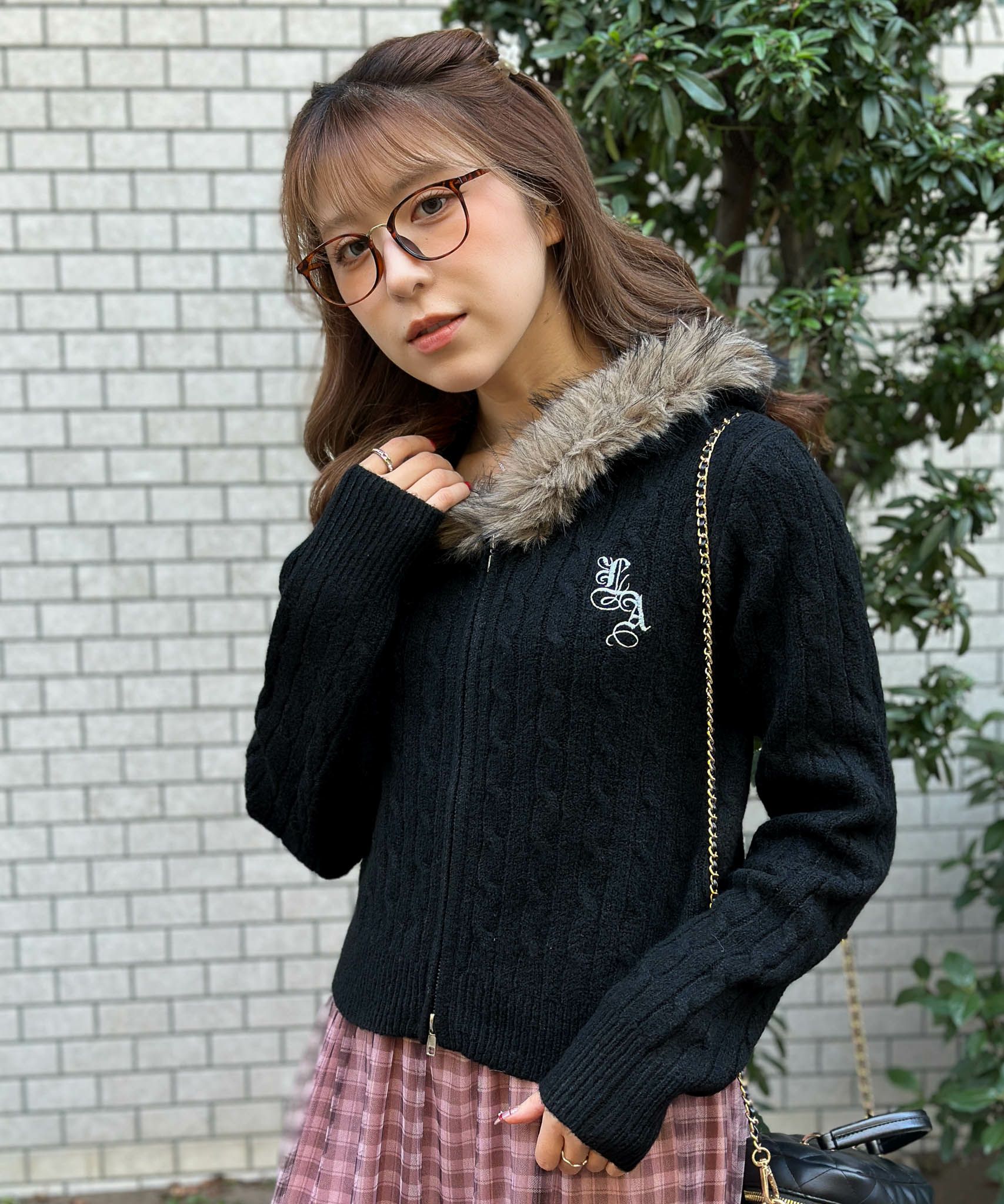 ケーブル編み×ファーフード》ダブルZIPニットパーカー／秋冬