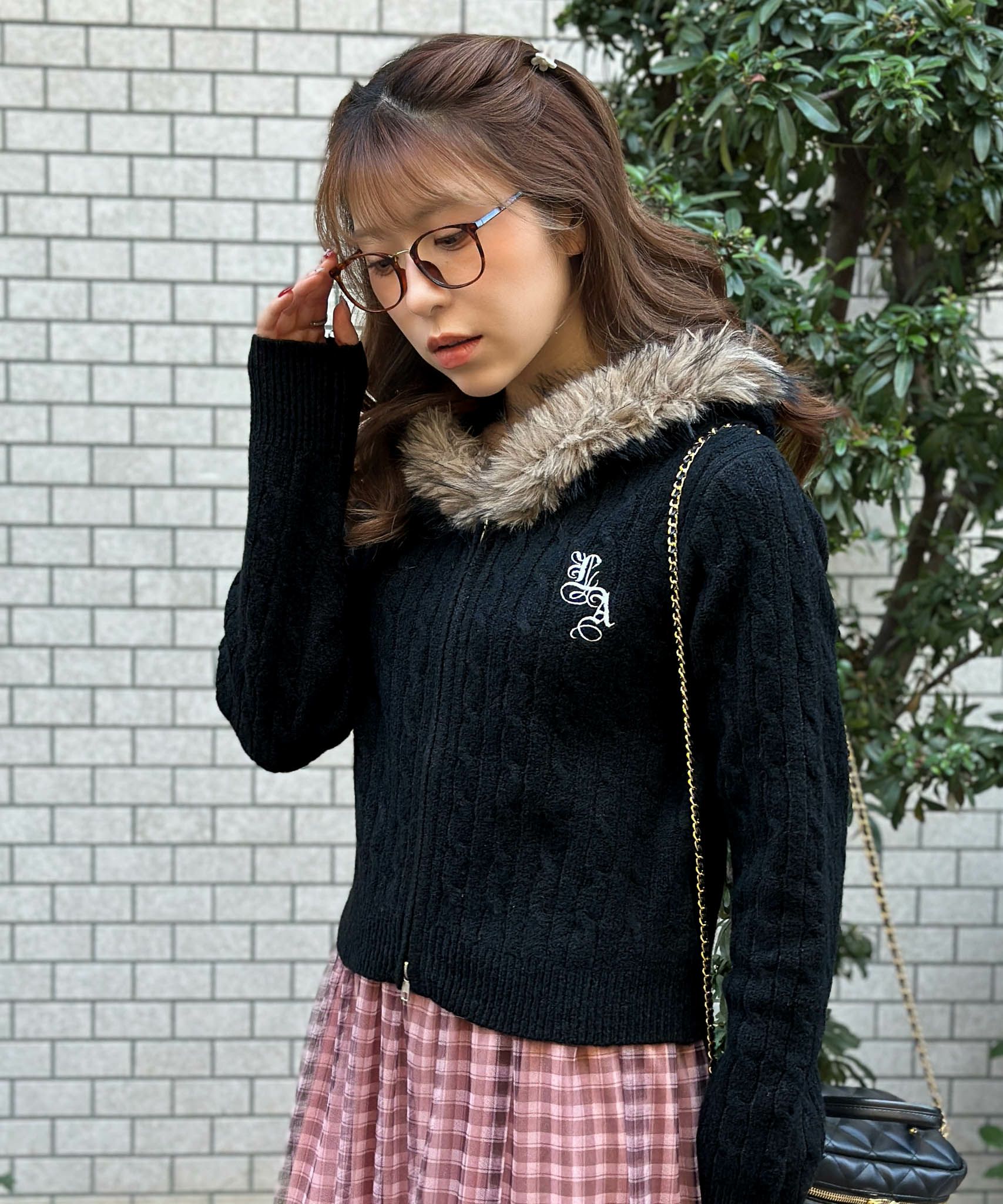 ケーブル編み×ファーフード》ダブルZIPニットパーカー／秋冬