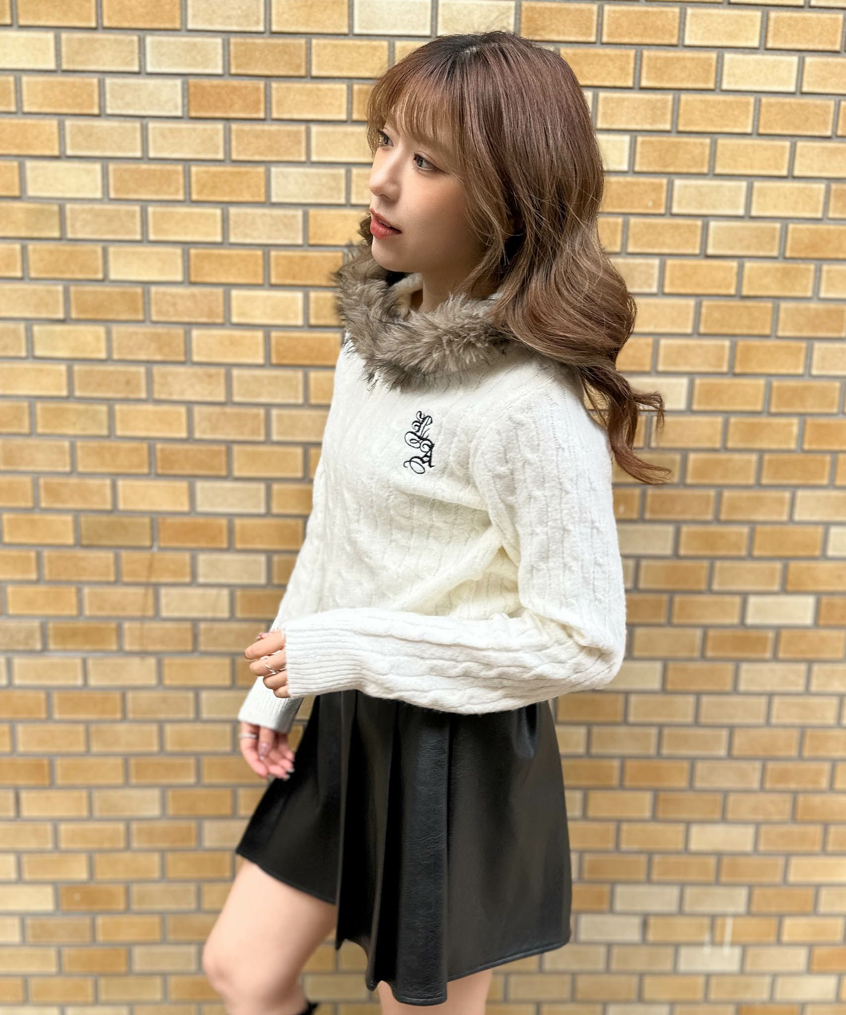 ケーブル編み×ファーフード》ダブルZIPニットパーカー／秋冬