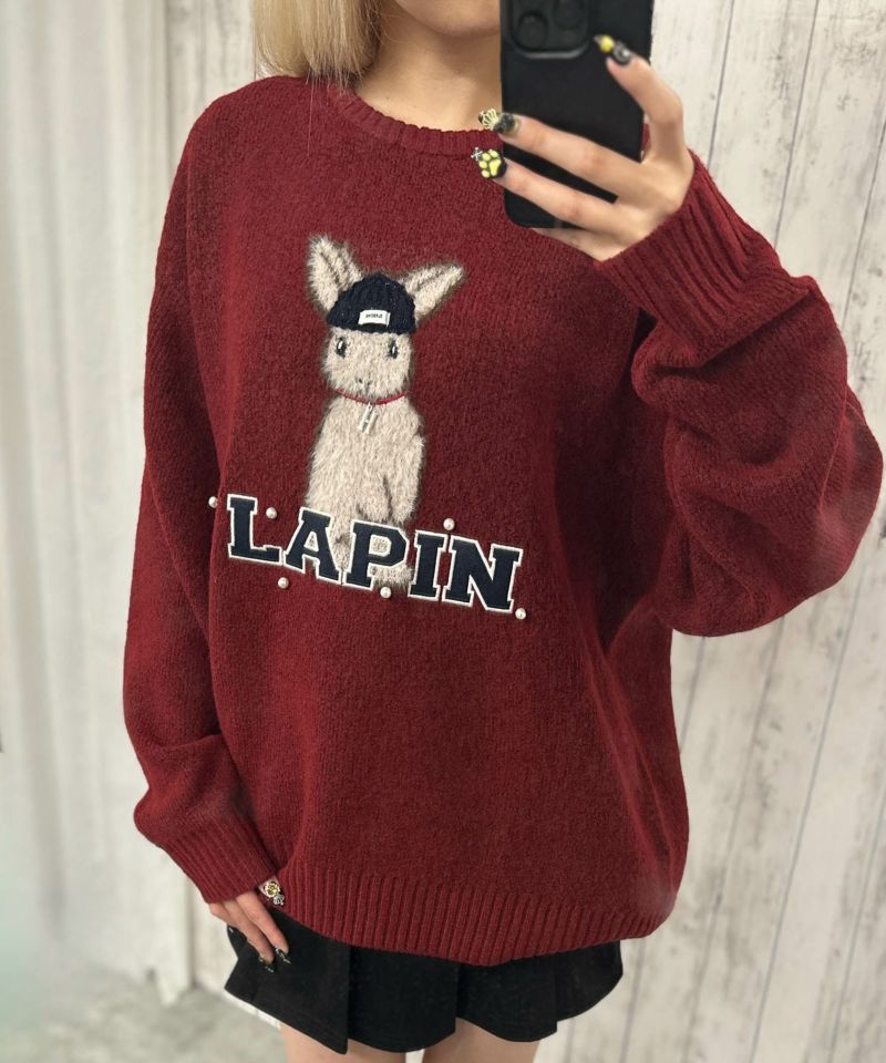 ニット×ウサギ×帽子モチーフ》パール×チャーム付きニット／秋冬 | GORGE