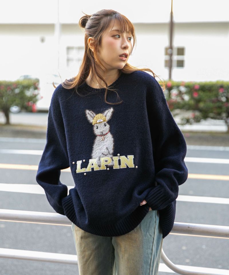 ニット×ウサギ×帽子モチーフ》パール×チャーム付きニット／秋冬 | GORGE