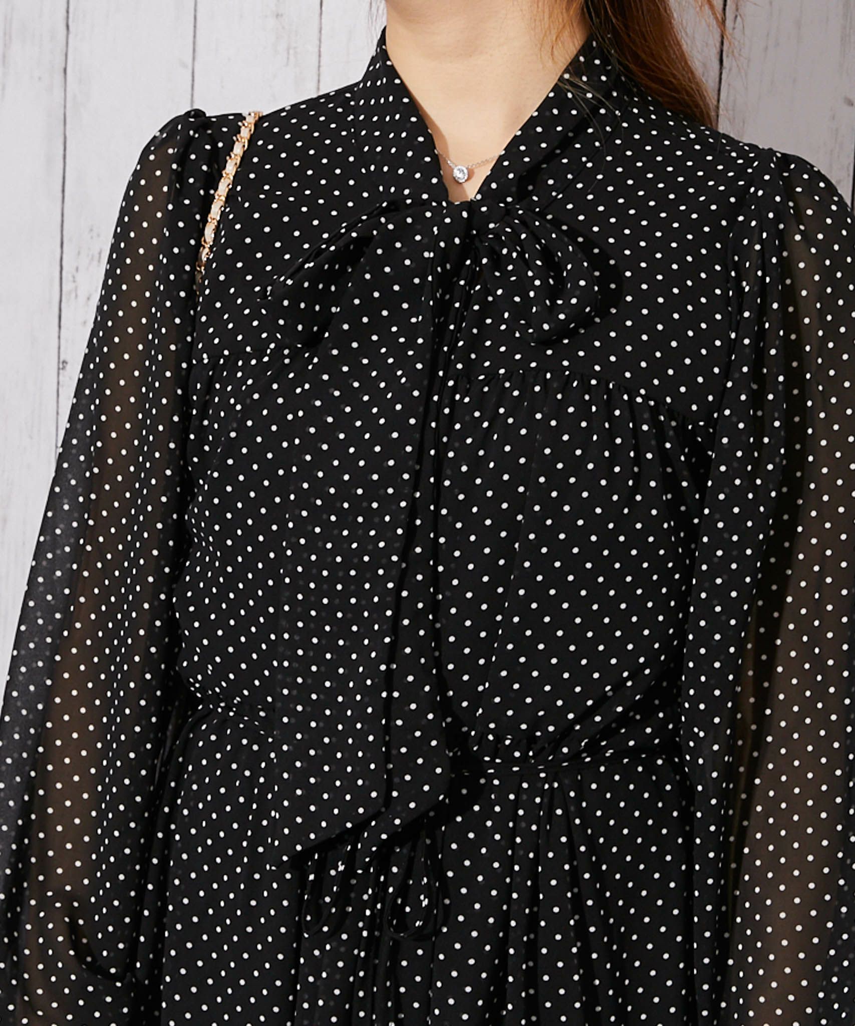 ドット柄×ボウタイ》ティアードマキシワンピース／春秋／全2色 | GORGE