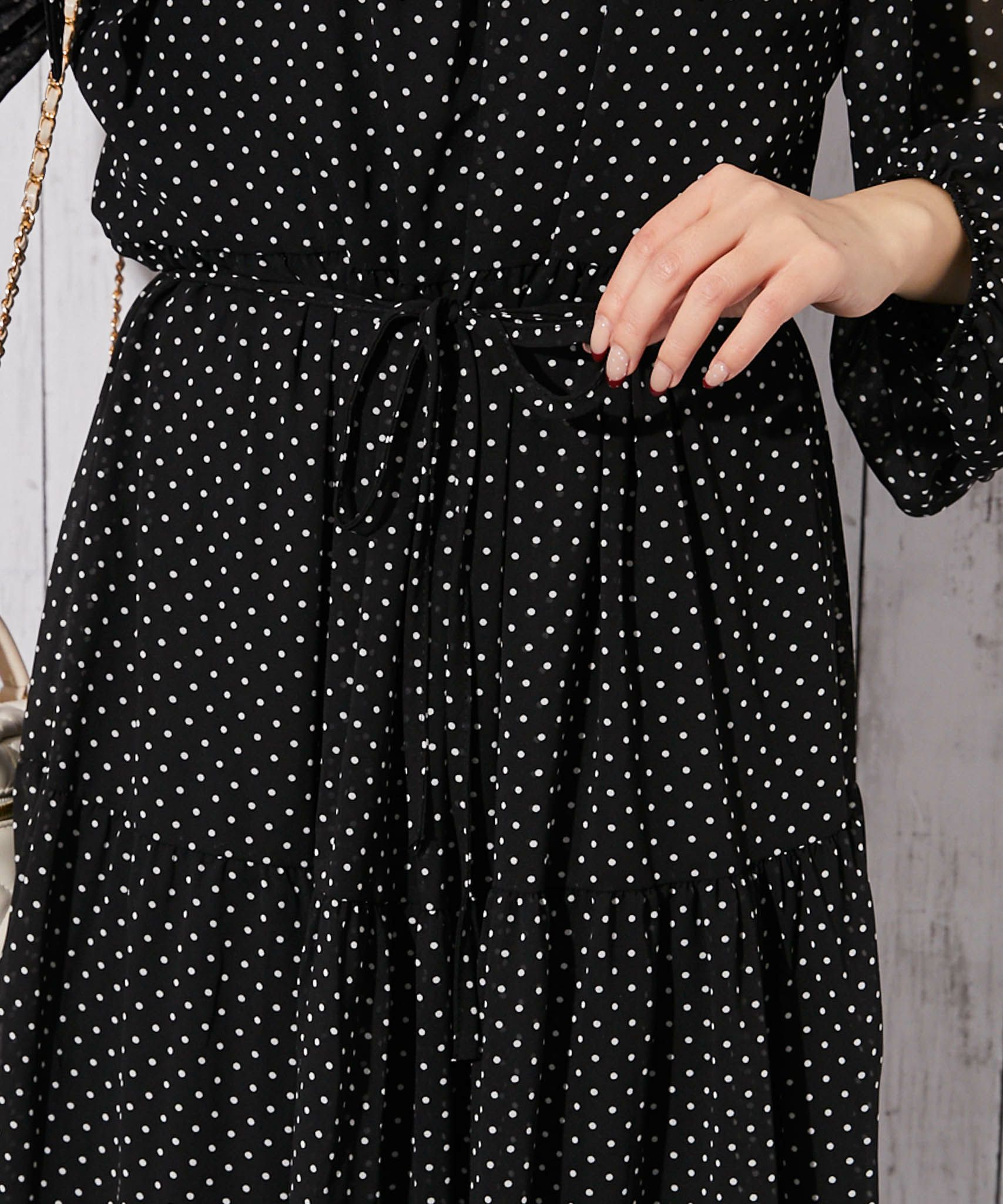 ドット柄×ボウタイ》ティアードマキシワンピース／春秋／全2色 | GORGE