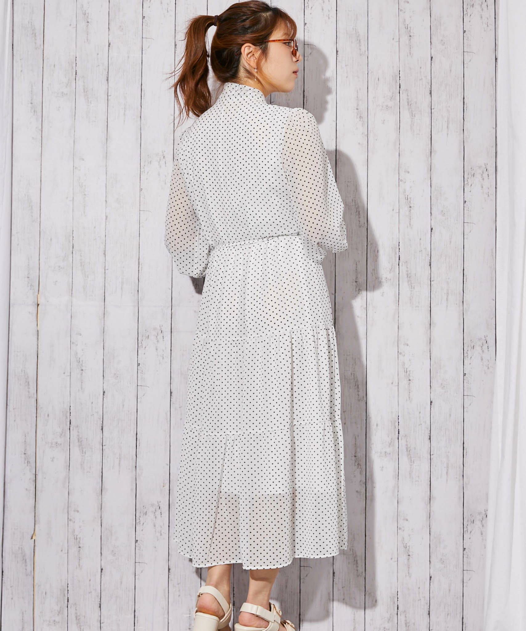 ドット柄×ボウタイ》ティアードマキシワンピース／春秋／全2色 | GORGE