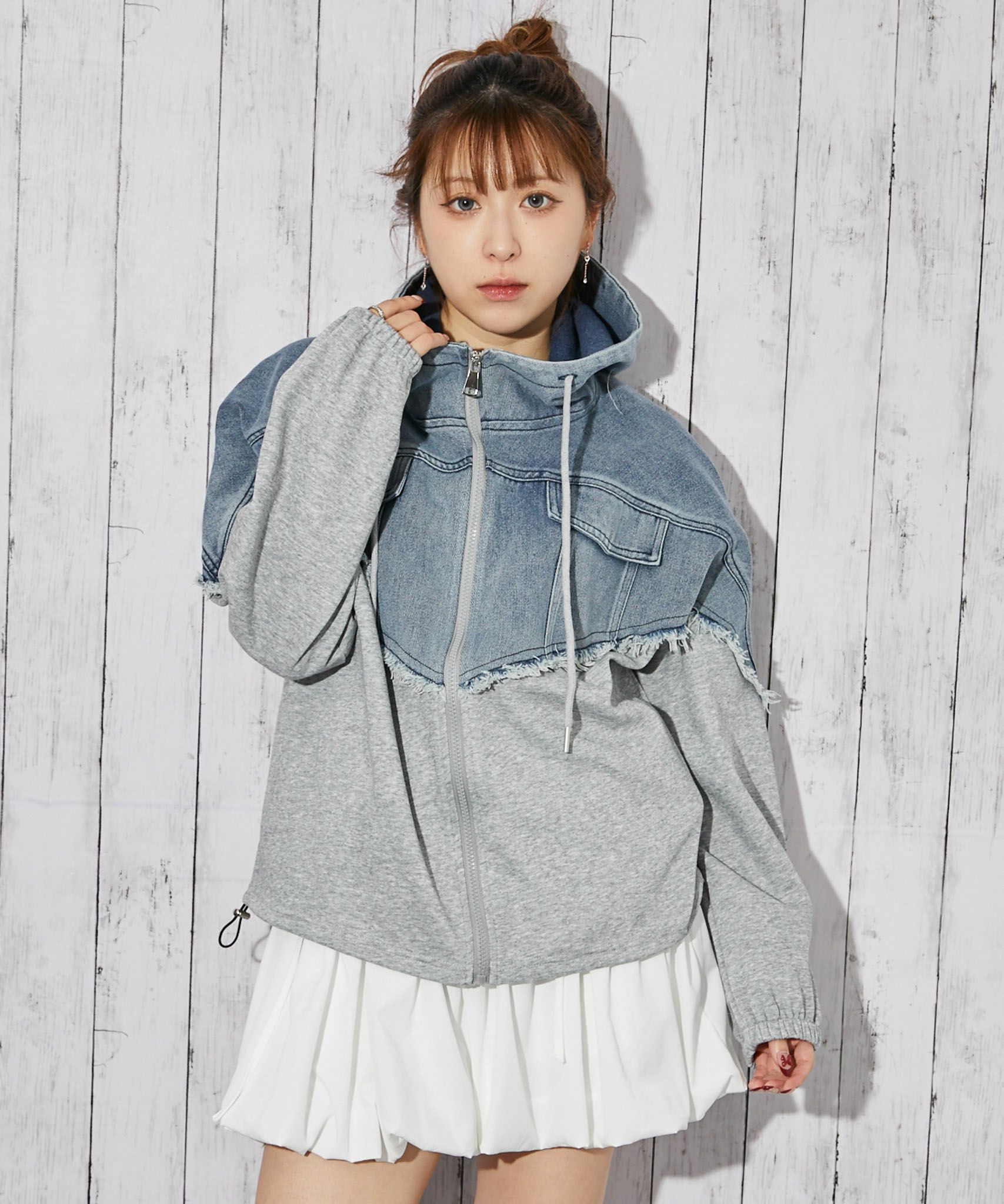 デニム切り替え×フード付き》ブルゾン／秋冬春／全2色 | GORGE