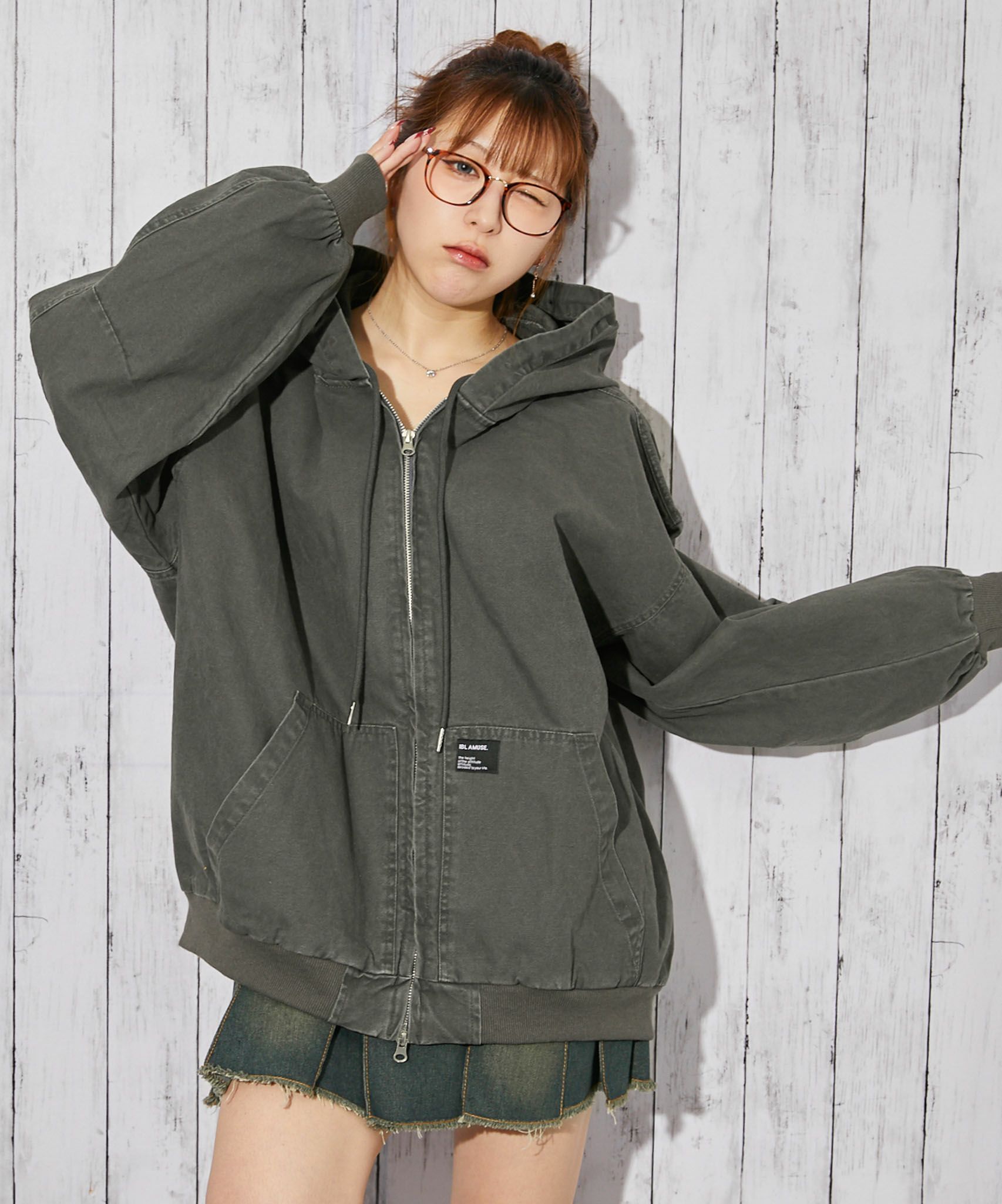 ツイル素材×ビッグフード》フード付きZIPジャケット／秋冬春／全3