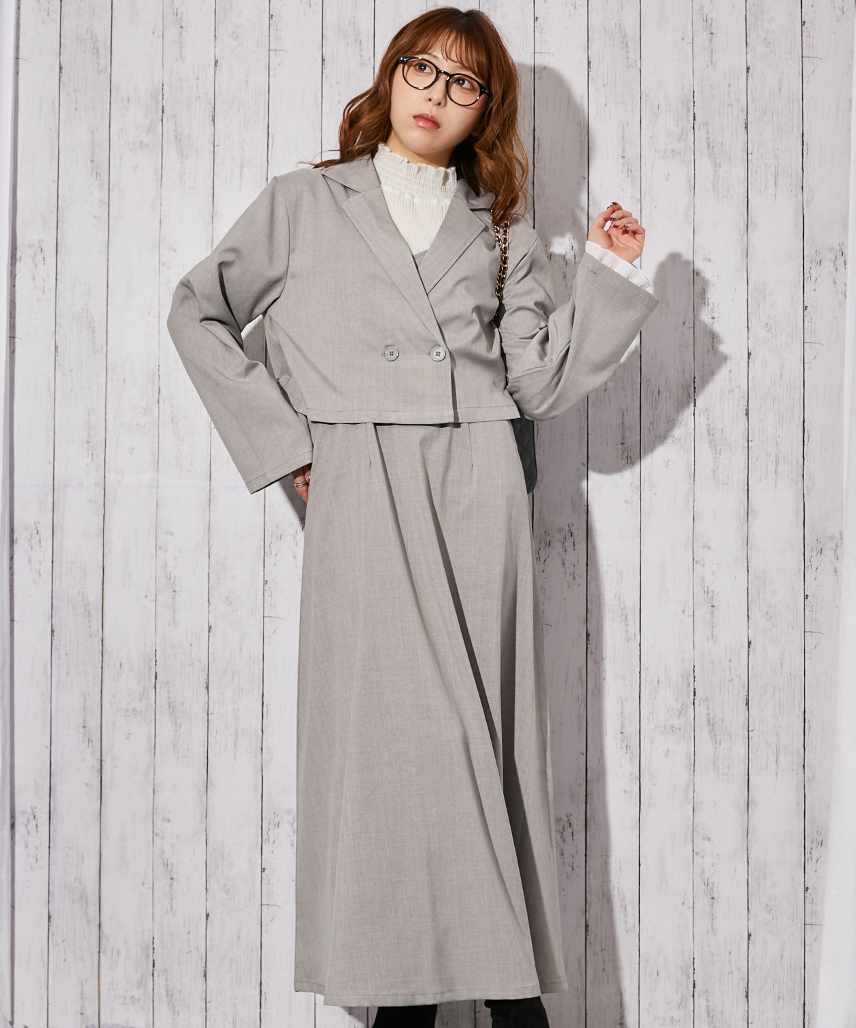 麻調・ワンピース＆ショートジャケット》セットアップ／キレイめ