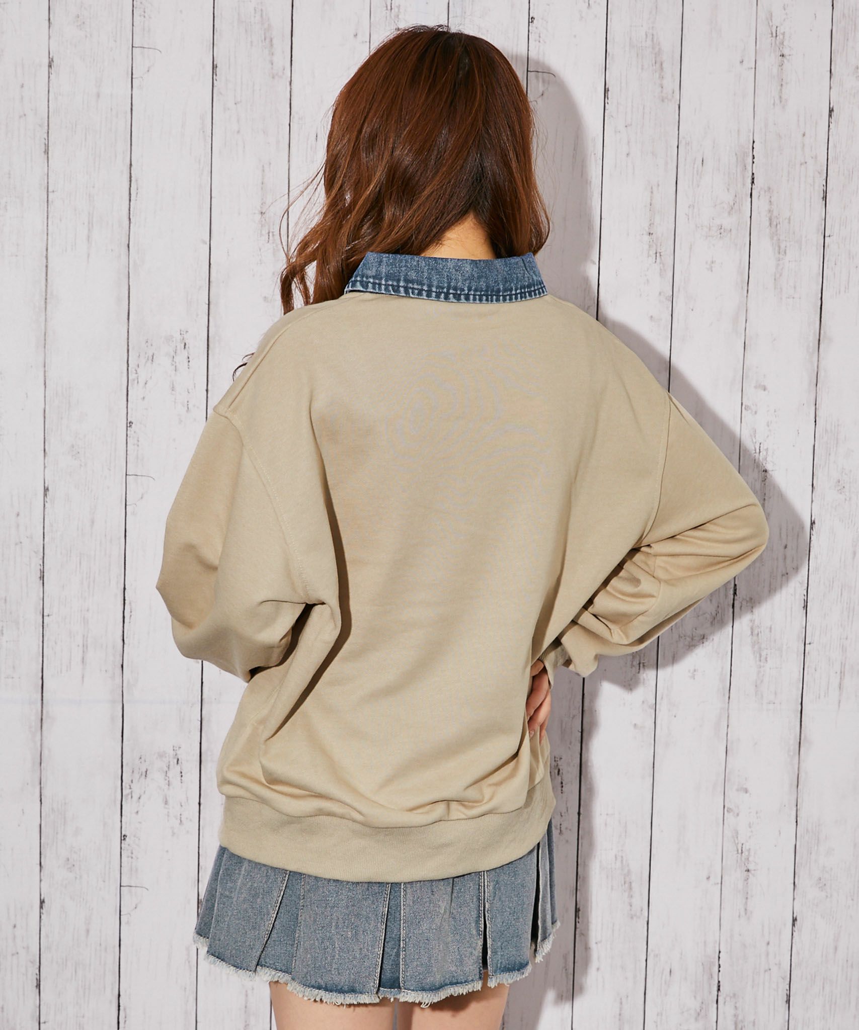 デニム襟 ハーフZIP》トレーナー／カジュアル×ストリート／春秋／全