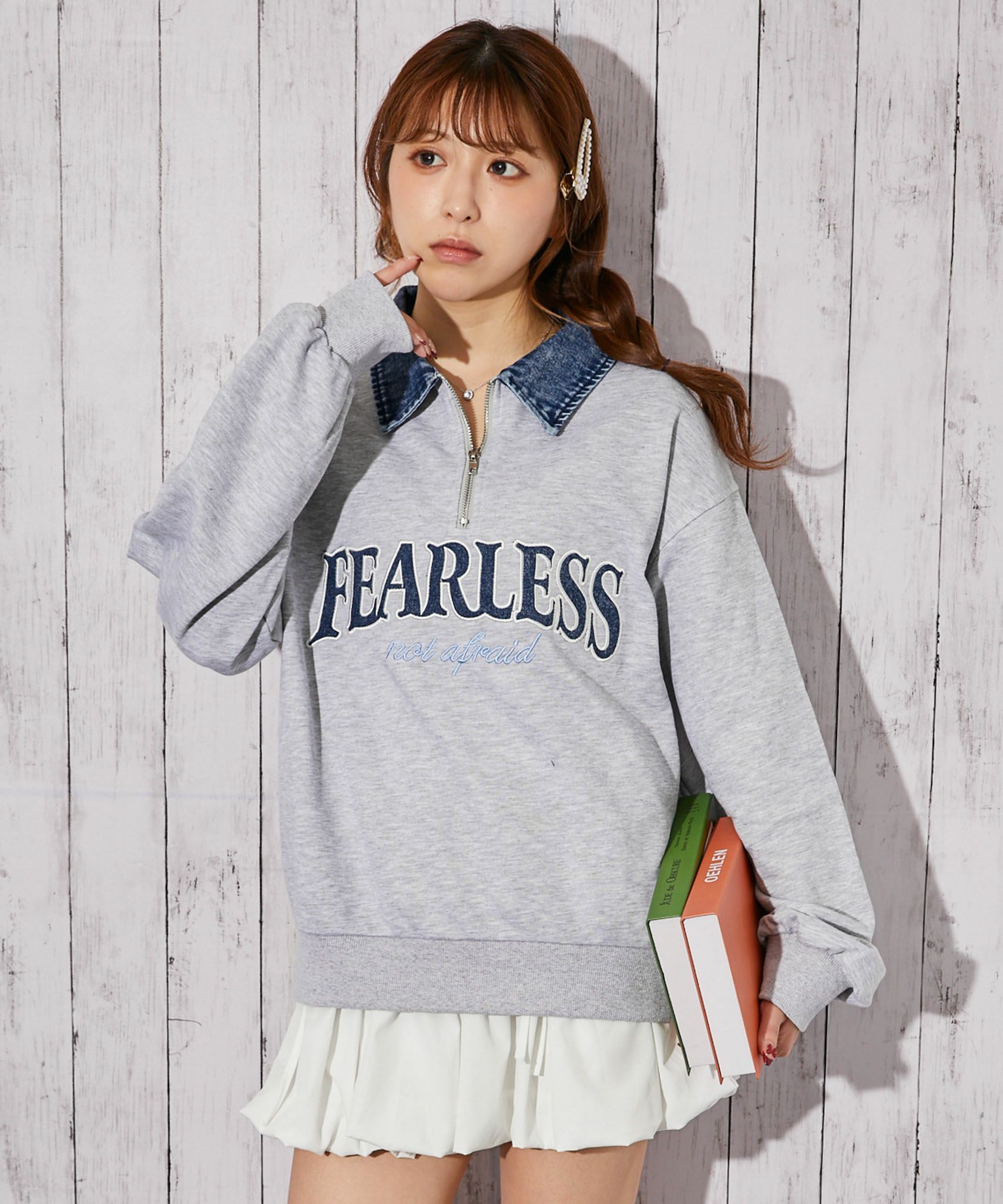 デニム襟 ハーフZIP》トレーナー／カジュアル×ストリート／春秋／全